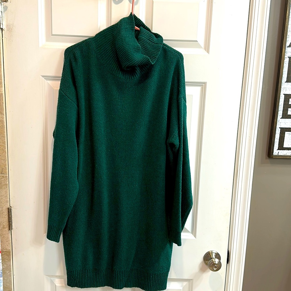 Forest Green Turtleneck Sweater Dress